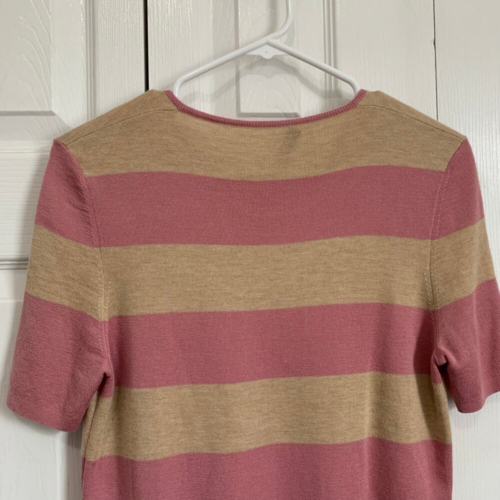 Akris Luxury Cashmere Silk Blend Pink and Tan Striped Short Sleeve Top US 10 - Picture 9 of 9